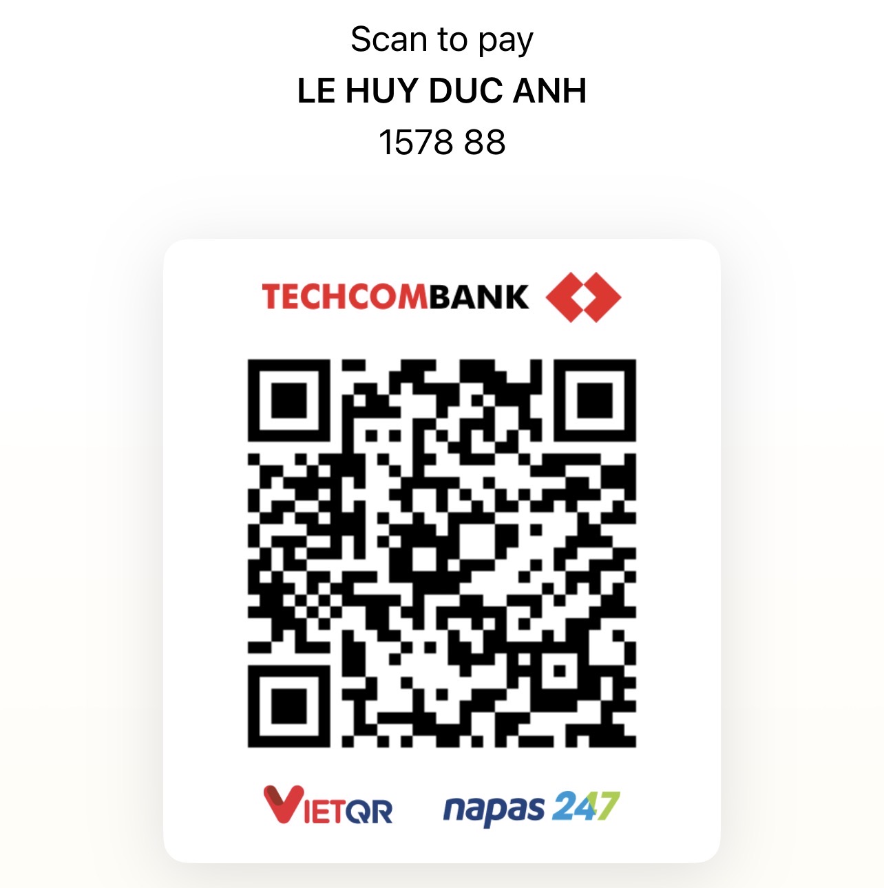 Mã QR thanh toán Techcombank của Lê Huy Đức Anh